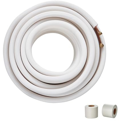 VEVOR 15240 mm mini delad linje-set, 6,4 och 9,5 mm O.D kopparrör och treskikts isolering, för mini delad luftkonditionering kylmedel eller värmepump utrustning & HVAC med omslagsremsor.