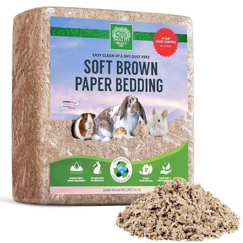 SMALL PET SELECT Premium Natural Paper Bedding for Guinea Pig, Rabbit, Hamster, Bunny & Small Animals, Soft Brown Pet Bedding With Odor Control, Made in the USA, 56L