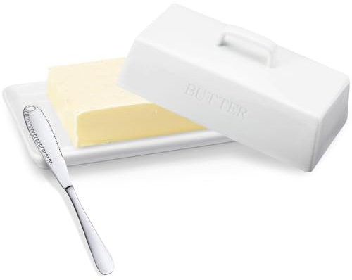 OAMCEG butterdose keramik für 250g Butter,Hochwertige keramik butterdose mit deckel und Griff, klassische butterschale für Haushalt und Küche, Weiß