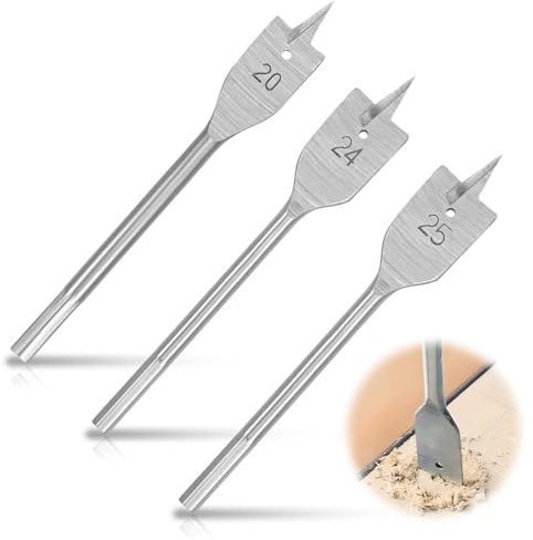 3 brocas planas para madera, brocas de pala de diámetro de 20 mm, 24 mm, 25 mm, brocas de madera, brocas de pala para carpintería, herramientas de broca hexagonal