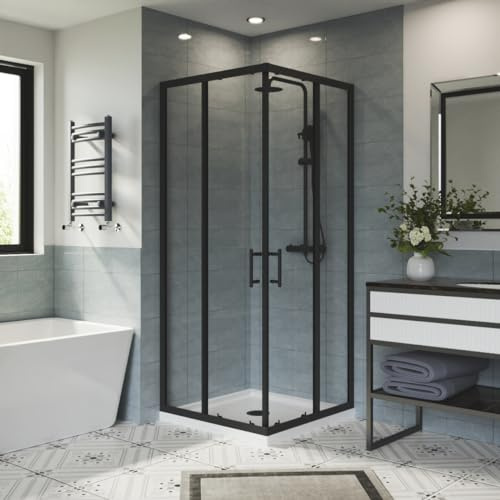 Aquariss Square Shower Enclosure Sliding Doors Corner Entry Bathroom Enclosure Cubicle Matt Black 800x800mm