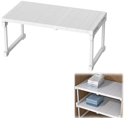 Erweiterbares Schrankregal, Verstellbare Kleiderschrank Organizer Rack, Stapelbar Aufbewahrungsorganizer Teleskopregal, Nagelfrei Teleskop Regaltrenner, T 42cm, H 22cm, Verstellbare Länge 27-38cm