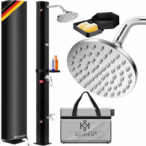 KESSER® Douche solaire de jardin 60 l avec étagère de douche en métal, capot de protection et sac | Eau chaude max. 60 °C | Sans raccordement électrique | Douche de piscine camping | Pommeau de douche