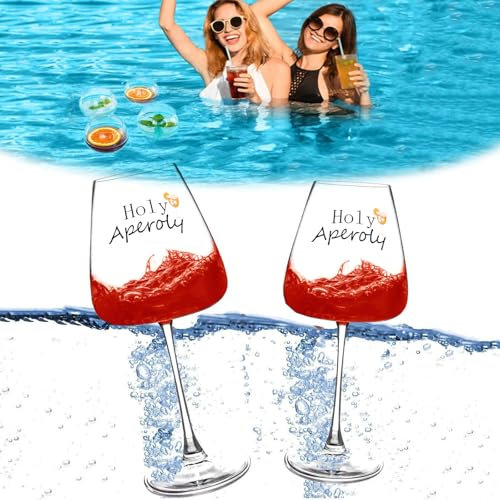 Generisch Aperol Gift,Schwimmendes Weinglas Pool,Floating Wine Glass,Wine Glass with Trendy Saying Holy Aperoly,Aperol GläSer Plastik,Ideal as an Aperol Spray Gift Set,Camping 530ml