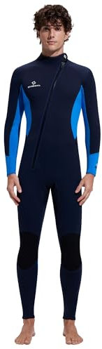 Herren Neoprenanzug Ganzkörper 3/2mm Neoprenanzug Vorderer Reißverschluss Voll Tauchanzüge Ultra-Stretch Langarm Neopren-Nassanzug zum Tauchen Surfen Schnorcheln XL Größe Schwarz Blau