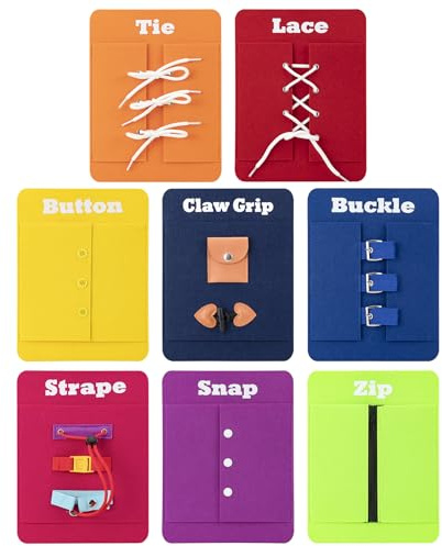 Montessori Toddler Busy Board Sensory Travel Toy Fine Motor Learning Gift | Ages 3-8, zip tie buckle lace button snap training, boosts toddlers fine motor life skills, ideal birthday gift boys girls