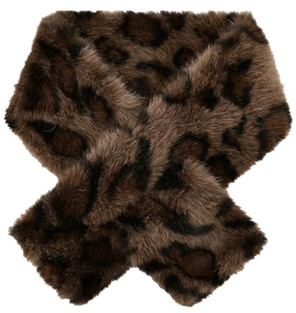 ZUIMEIHQH Leopard Print Fur Scarf, Winter Fluffy Faux Fur Shawl Collar Neck Warmer Women, Animal Print Fleece Neck Scarf for Christmas Birthday Anniversary (Brown L)