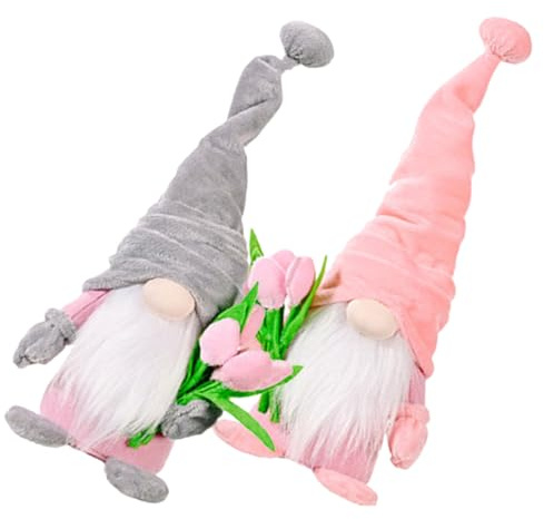 UPKOCH Lot de 2 Poupées GNOME Décoratives sans Visage, Peluche Douce Rose et Gris, Taille Moyenne, Décoration Maison pour Fête des Mères, Bureau et Étagère, Articles Ménagers Amulette