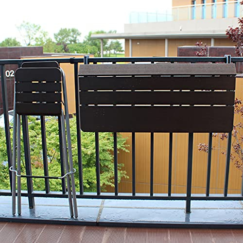 Hängbord, balkonghängbord, hopfällbar hänghylla, uteplatsbar för terrass, trädgård, däck, rottingliknande yta, hängande skrivbord av aluminiumlegering, hopfällbart, brunt (8 storlekar)
