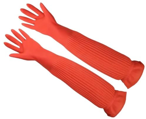 Rengöringshandskar, 45/56 cm långa handskar, akvariehandskar, vattentäta diskhandskar(56cm)