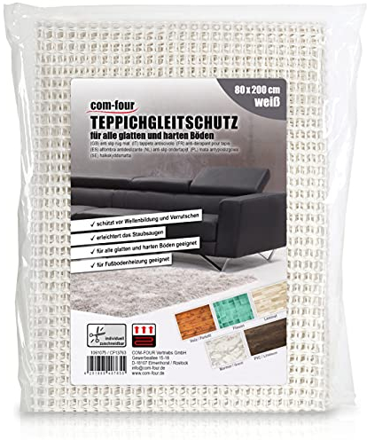 COM-FOUR® Antirutschmatte für den Teppich - Teppichunterlage 200x80 cm - Teppichstopper - rutschfeste Matte in weiß - zuschneidbare Schubladenmatte (080 x 200cm)