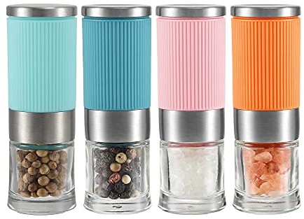 Vevok Chef Mini Salz- und Pfeffer-Mühlen Set 4tlg Gewürzmühle Klein und Verstellbares Keramik-Mahlwerk Salz Pfeffer-Streuer für Küche Camping Geschenk