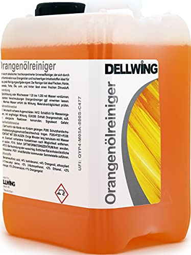 DELLWING Orangenölreiniger Konzentrat 5L – Premium Orangenreiniger Konzentrat/Universalreiniger mit Zitrusduft gegen Flecken, Fette, Öle, Klebereste und Harze