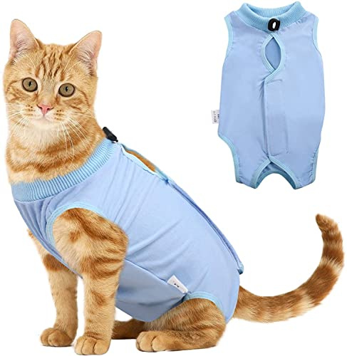 Voarge Traje de Recuperación para Gatos - Antifugas, Evita Lamer Después de la Cirugía, Mantenimiento del Calor, Tela de Recuperación