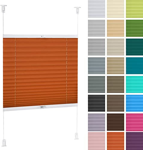 DECOOR Plissee ohne Bohren 35cm x 120cm Faltrollo Rollo für Fenster und Tür Nicht-invasive Fensterjalousien guter Sichtschutz und Sonnenschutz Breite der Überlappung 2 cm Orange