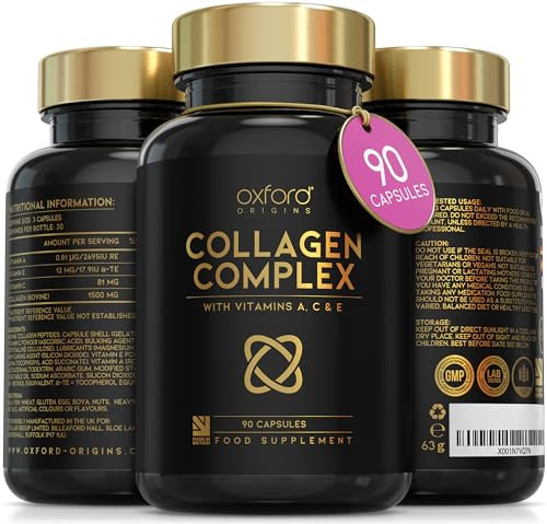 Advanced Collagen Complex | Made in The UK | Hydrolysed Collagen Supplements for Women & Men Enhanced with High Absorption Hair Skin and Nails Vitamins A, C & E | 90 Capsules