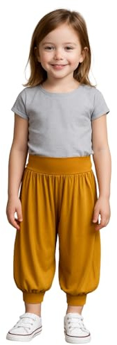 STAR FASHION Barn harem lös ledig säckig sport dansbyxor flickor harem barnbyxor med ben manschetter elastisk midja UK 5 år till 13 år, Senap, 5-6 Years