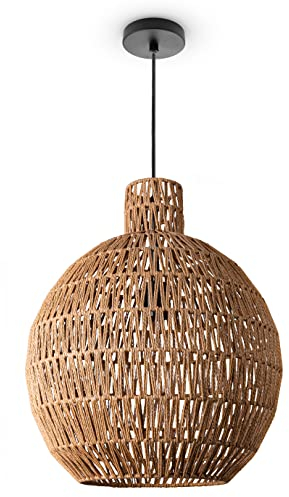 Paco Home Pendelleuchte Wohnzimmer Boho Korbleuchten Pendellampe Rattan Hängeleuchte Esszimmer Lampe Papier E27, Lampenart:Pendelleuchte - Typ 8, Farbe:Natur (Ø45 cm)