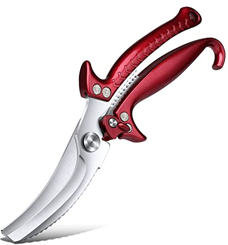 Dream Reach Scharfe Geflügelschere - Rote Knochenschere mit gezacktem Rand - Mehrzweck Küchenschere zum Muttertag - Edelstahl-Hähnchenschere Spülmaschinenfest