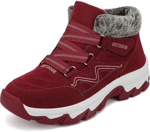 VTASQ Chaussures d'hiver Bottine Doublée De Fourrure Chaud Bottes Hommes Femme Bottes de Neige Outdoor Antidérapantes Bottine de Randonnée Chaussures de Marche Rouge 39 EU