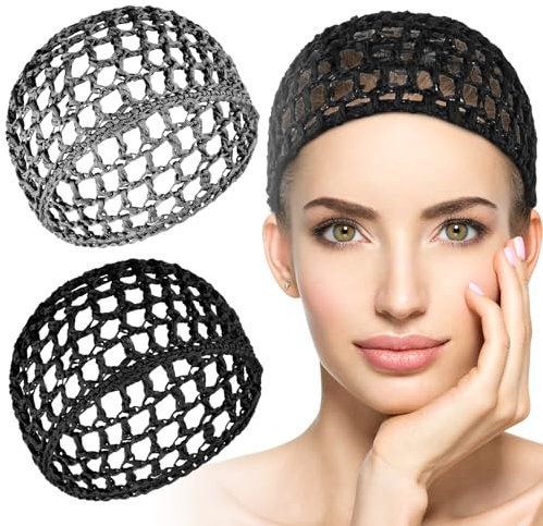 Retina per capelli per dormire, 2 pezzi a rete all'uncinetto, cappello per dormire o copridoccia, ornamento per donne, nero e grigio