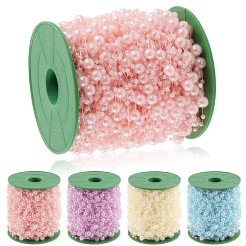 Swpeet Filo di Perle Rosa da 0,3 e 0,8 cm, Ghirlanda e Catena Artigianale per Decorazioni Nozze, Bouquet da Sposa e Feste