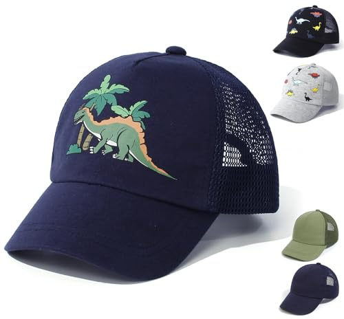 QIYIENDIAN Baby Toddler Gorras Ajustable Sol Sombreros Dinosaurio Solid Color Sombrero Niños Niños Niñas(Navy Blue Dinosaur,1-3Years)
