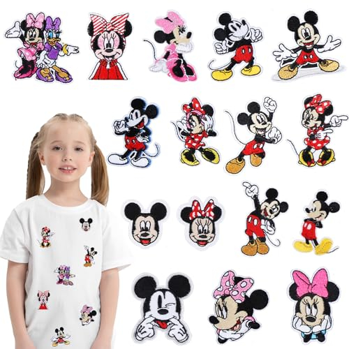 Mini Maus Bügelbilder für Textilien Kinder Patches Set- Aufbügelflicken Flicken zum Aufbügeln DIY Bügelflicken Bestickte Aufnäher zum Sticker Aufnähen oder Aufbügeln auf Kleidung Jeans Mützen Zubehör
