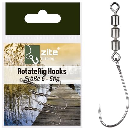 Zite Fishing Rotate Rig Hooks | Rotor-Haken Forellen-Angeln | 5 Stück Rotationshaken | Forellenhaken | Angelhaken perfekt für UL-Gummiköder wie Curly Viper & Mighty Mag (Größe 6)