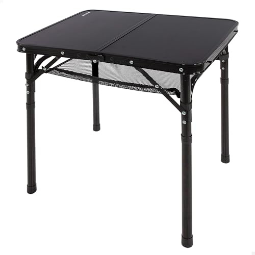 AKTIVE Litet hopfällbart bord, svart, 60 x 45 x 27/56 cm, höjdjusterbar, halkfria stopp, stöder 30 kg, bärhandtag, inkluderar avtagbart hjälpnät, strand, trädgård (63086)