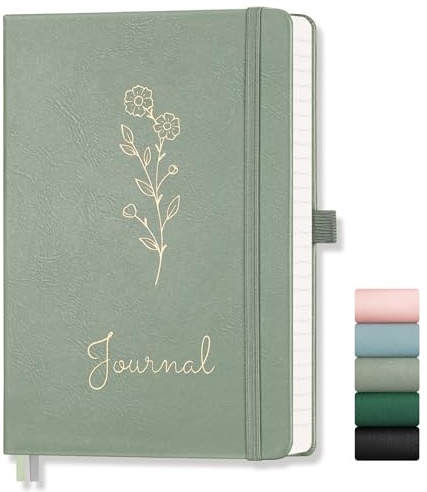 AUTEMPO A5 Journal Notebook Lined, Hardcover Note Book Leather Journals for Women, 192 Pages Notebook, 100gsm Lined Paper, for Men Work Office School,14.5 x 21cm, Sage Green