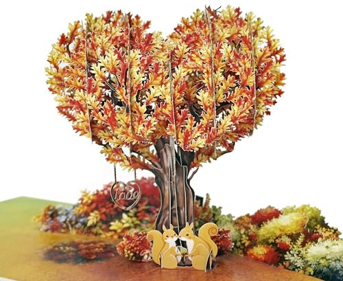 CUTPOPUP Coppia di Scoiattoli - 3D Biglietto Anniversario, Biglietto Auguri Matrimonio per Marito, Moglie, Lei, Lui, Coppia, Biglietto San Valentino (Autumn Squirrel Couple) LO178IT