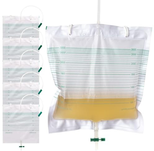 Eqivei 5 PC 3000ML Beinbeutel Urindrainagebeutel, Urinbeutel Beinbeutel, Urinbeutel mit Anti-Reflux-Film, Katheter Beinbeutel mit 2 Stoffgurten, Ventil und T-Ablass