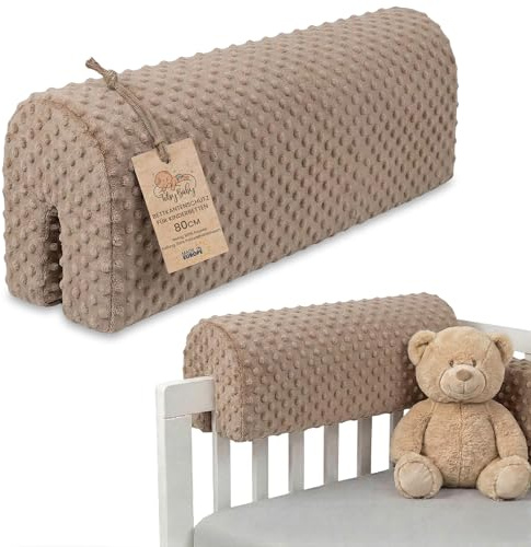 Totsy Baby Tour de lit bébé Respirant 80 cm - Contour de Lits pour Tout-Petits Protege Enfant barreaux ou Barriere Bebe Tours Mousse Berceau Protection Minky Oeko-Tex Beige