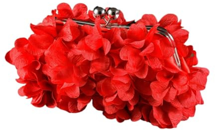GreatRise Clutch blommor satin kvällsväska elegant brudväska trendig handväska crossbodyväska med kedja, kysslås, axelväska plånböcker för bröllop avslutningsbal party röd