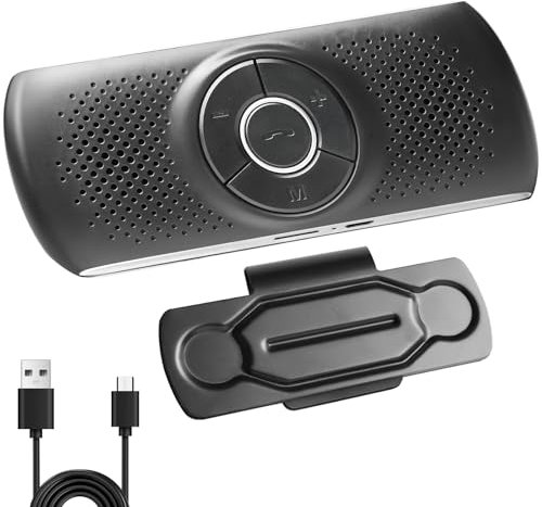Freisprecheinrichtung für Auto Bluetooth 4.2 Freisprechanlage mit Clip, integriertes Mikrofon, TF-Kartenslot, Lautsprecher automatisch wiederverbinden für GPS, Musik, Anrufe, Lautstärkeregelung