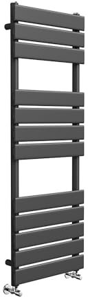 Greened House Richmond Heated Towel Rail Flat Panel Black Bathroom Towel Radiator Central Heating (Black, 400mm W x 1200mm H)