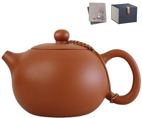 NIUKOMY Tetera Yixing 400 ML, Tetera Xishi de Arcilla, Tradicional Chino Hecha a Mano Zisha Teteras Kung Fu con Caja de Regalo y Paño de Cocina