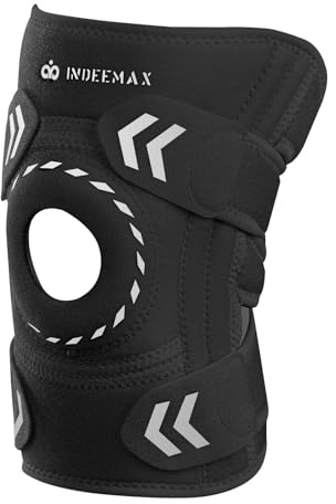Kniebandage für Männer Damen, Verstellbare Knieorthesen mit offener Patella, Kniestütze Knie Schmerzbandage für Arthrose, Meniskus, Schleimbeutelentzündung, Sport, Laufen (Schwarz, Einheitsgröße)