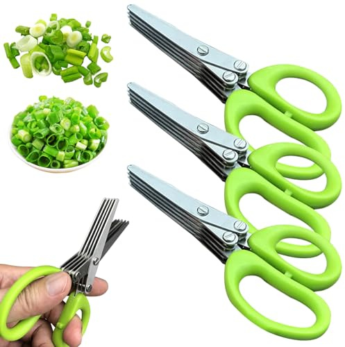 Forbici per erbe aromatiche in acciaio inossidabile a 5 lame da 3 pezzi, forbici per insalata da cucina per tagliare carta di coriandolo, peperoncino, scalogno, impugnatura ergonomica