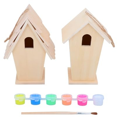 Gisela Graham Paint Your Own Wooden Birdhouse Craft Kit, Set of 2