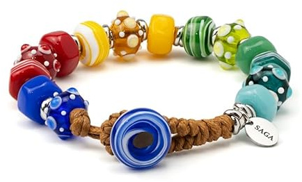 SAGA GIOIELLI Bracciale Colorato con Perle in Vetro – Bracciale Artigianale Multicolore Regolabile 23 cm – Gioiello Unisex Uomo Donna – Idea Regalo Originale (BSVENF9-04)