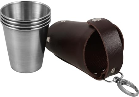 PATKAW 5 St Rostfria Snapsglas med Bärbart Fodral Robust och Rostbeständigt Spritglas för Whisky och Vodka för Fest Restaurang och Hembruk