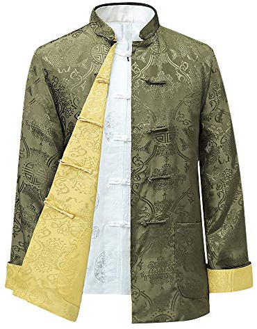 BOZEVON Hombres/Mujer Chino Tang Traje Tops - Primavera otoño Ambos Lados Abrigo Chaqueta de Manga Larga de Artes Marciales Kung Fu Camisetas Tang