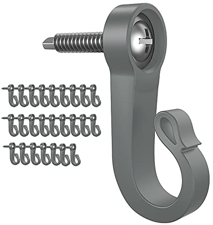 Comliful Q-Hanger Haken mit Schraube für LED-Lichterkette und Garage, Neujahr, Party, Outdoor, einfach zu lösender Draht, Grau, 26 Stück