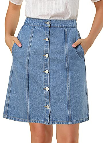 Allegra K Women's Denim Skirts 2026 Summer Casual A-Line Short Button Down Jean Skirt Medium Light Blue