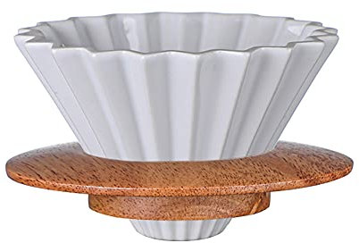 CUTIECLUB Filtre à café en céramique avec base en bois - Pour cafetière à café - Pour infusion lente - Blanc