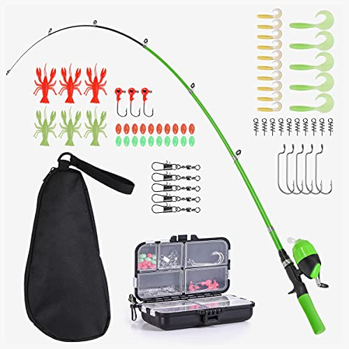 LEOFISHING Canna da pesca per bambini, 150 cm, portatile, telescopico e mulinello, kit combo spincast per la pesca dei giovani, attrezzatura da pesca per bambini, ragazzi, ragazze, Grenn blu (verde)
