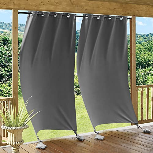 PONY DANCE Outdoor Vorhang Wasserdicht für Pavillon/Terrasse 2 Stücke Wetterfeste Outdoorvorhänge mit Gewichteten Säcken Blickdichte Outdoor Gardinen mit Ösen, H 243 x B 132 cm