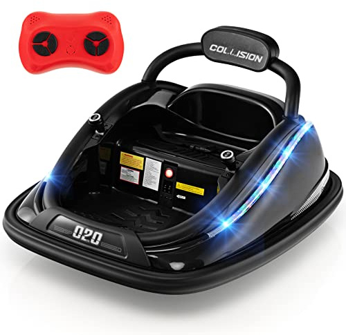 OLAKIDS Bumper Car for Toddlers, 12V Kids Electric Ride on Toy with Remote Control, Battery Powered Vehicle Racer for Baby, 360 Degree Spin Rotation, Colorful Flashing LED Lights, Music (Black)